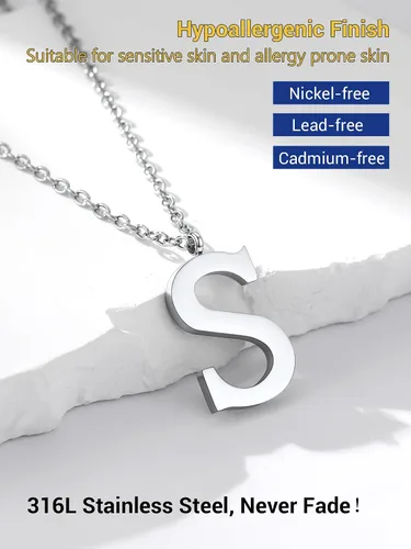 Vista 6 de PROSTEEL Collares con inicial para mujer, chapado en oronegro, acero inoxidable 316 A-Z, joyería con nombre, ajustable de 20 a 22 pulgadas, viene