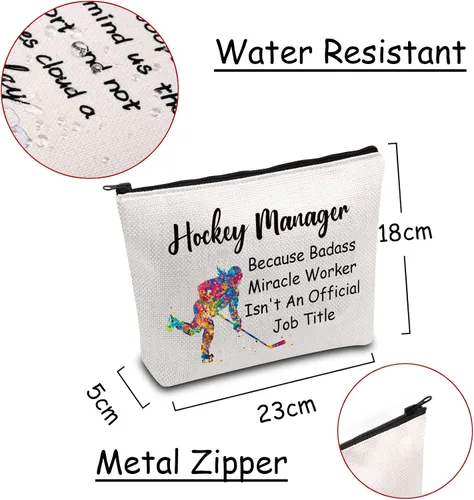 Vista 2 de JXGZSO Bolsa de maquillaje de hockey Because Badass Miracle Worker Isn't an Official Job Title Hockey Lover Hockey Player Manager Regalo