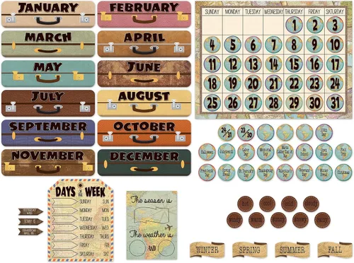 Vista 2 de Teacher Created Resources Tablero de anuncios de calendario Travel The Map (TCR8567)