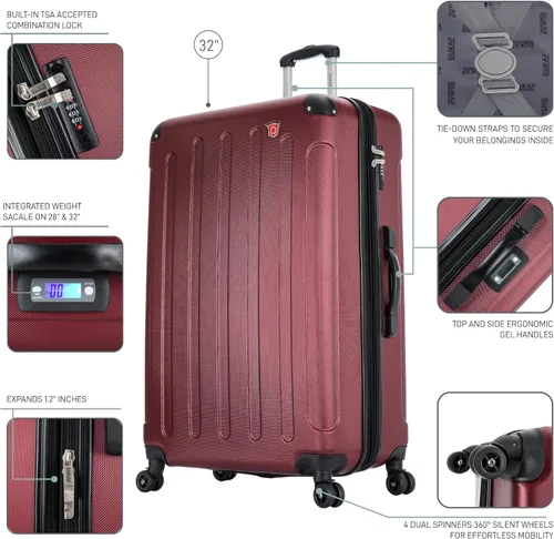Vista 3 de DUKAP Intely - Maleta rígida con puerto USB integrado y báscula de peso digital, maleta de viaje con cerradura de combinación TSA y mango ergonómico
