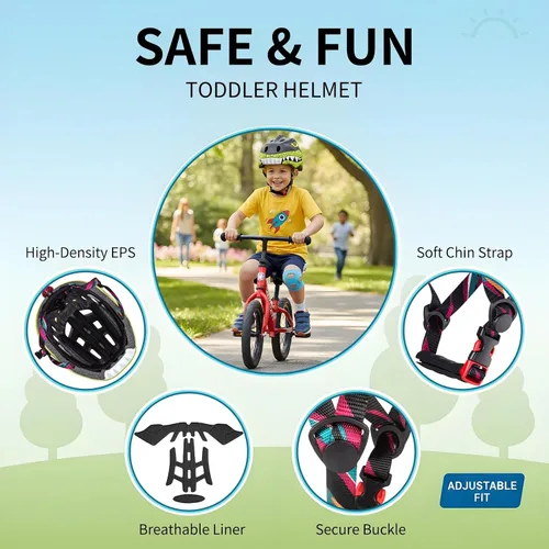 Vista 8 de KINGBIKE Casco para niños pequeños para niños y niñas de 2 a 8 años, casco de bicicleta para niños, cascos ligeros de dinosaurio con luz LED