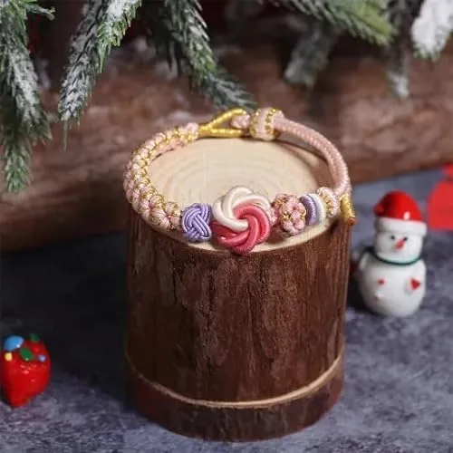 Vista 4 de BOSONS Para hijasabuela pulsera de nudo de flor de durazno con un eslabón que nunca se puede deshacer, pulsera trenzada ajustable para nieta
