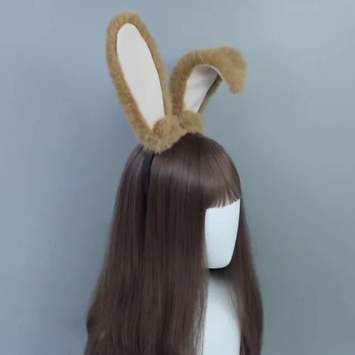 Vista 5 de ILUFAM Diadema esponjosa con orejas de conejo, orejas de conejo de felpa para cosplay, fiesta de Halloween, aro para el pelo para adultos y niños