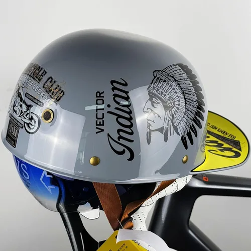 Vista 17 de Casco de motocicleta de cara abierta vintage, gorra de béisbol retro, aprobada por DOT, para hombres y mujeres y adultos, media carcasa con visera