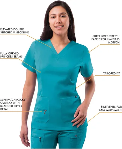 Vista 3 de Adar Pro Breakthrough Plus - Conjunto de uniforme médico para mujer, camiseta con cuello en V mejorado y pantalones con múltiples bolsillos