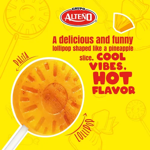 Vista 5 de Alteño (Alteno) Super Piña Loca - Paletas de chile y piña, caramelo duro picante estilo mexicano, envueltas individualmente, 40