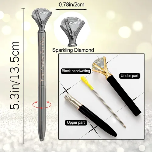 Vista 3 de Hasta 100 bolígrafos de diamante personalizados a granel con nombre, bolígrafo de impresión personalizada con logotipo de negocios grabado, mensaje