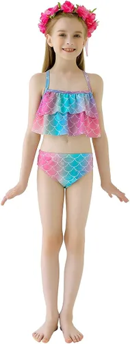 Vista 6 de DNFUN Colas de sirena para nadar para niñas, bikini de princesa, cola de sirena, traje de baño para niñas