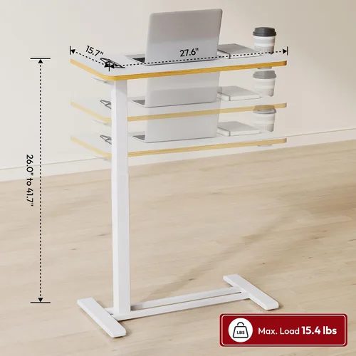 Vista 3 de SANODESK Escritorio móvil de pie con ruedas ocultas, escritorio neumático para laptop, carrito de computadora con ruedas móviles, altura ajustable
