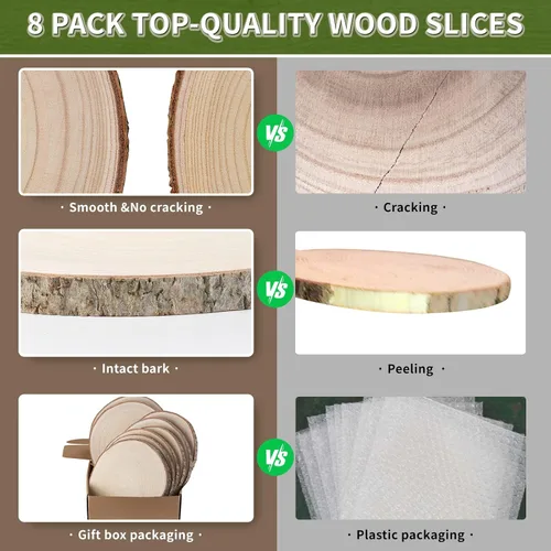 Vista 4 de Rebanadas de madera sin terminar, 8 piezas redondas de madera de 8 a 9 pulgadas, rebanadas de madera para centros de mesa, mesas, manualidades