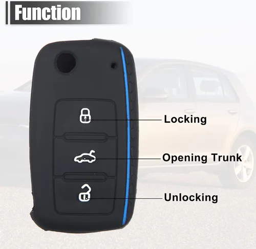 Vista 3 de X AUTOHAUX Funda protectora de silicona negra para llave de coche sin llave para Volkswagen CC Eos GTI Golf Jetta 3 botones