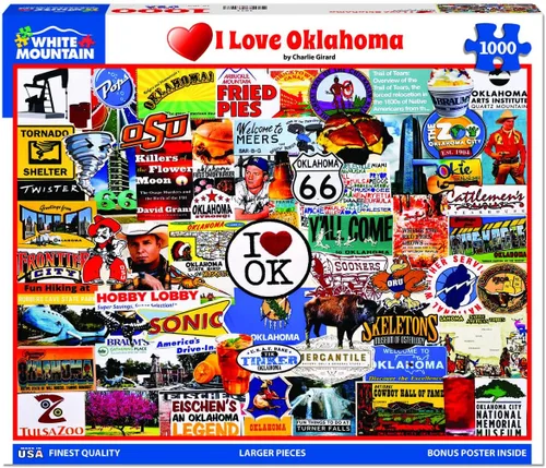 Vista 2 de White Mountain Rompecabezas de 1000 piezas The Sooner State Collage con piezas grandes para adultos y familia de 24 x 30 pulgadas - I Love Oklahoma
