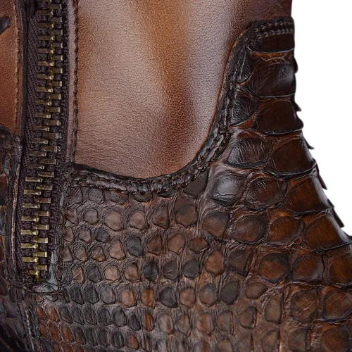 Vista 8 de Cuadra Bota para hombre en piel auténtica pitón y piel bovina con cremallera