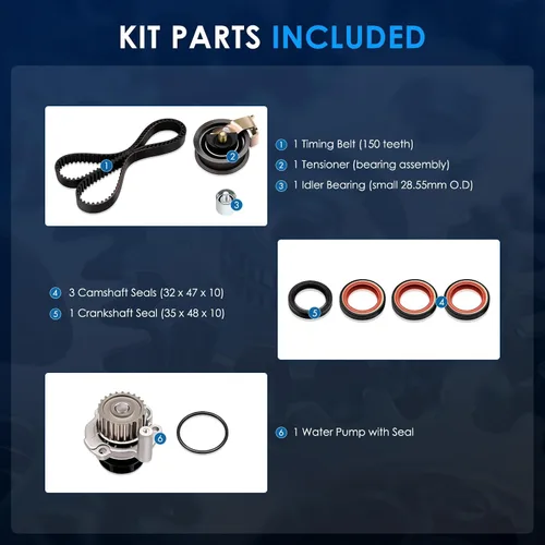Vista 3 de Kit de correa de distribución ECCPP con bomba de agua Compatible 2000-2006 para Audi TT para Quattro 2001-2005 para Volkswagen Beetle 2001-2006