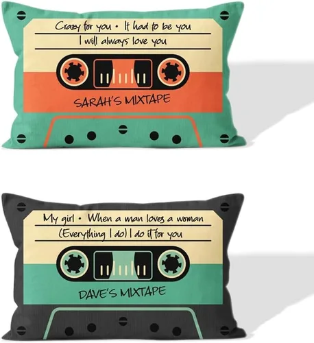 Vista 6 de BYFDIY Personaliza tu propia funda de almohada Mixtape Retro de los años 80, funda de almohada personalizada con cinta de cassette, regalos
