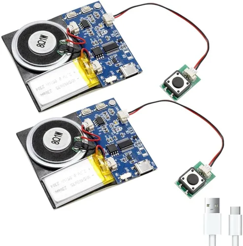 Vista 15 de Módulo XLW - Módulo de sonido activado por botón de 16MB con altavoz, cable tipo C y capacidad de grabación fácil de 16 minutos para saludos Azul-1