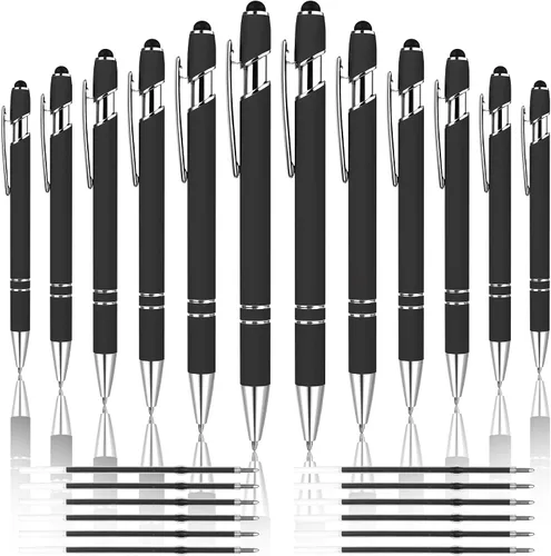 Vista 14 de 12 unidades 2 en 1 bolígrafo con punta de lápiz capacitivo, 1,0 mm de tinta negra, bolígrafo metálico con punta de lápiz capacitivo para pantallas