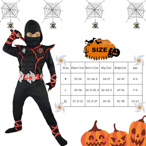 Vista 2 de Disfraz de ninja para niños, disfraz de ninja con máscara negra y accesorios de espuma ninja para Halloween