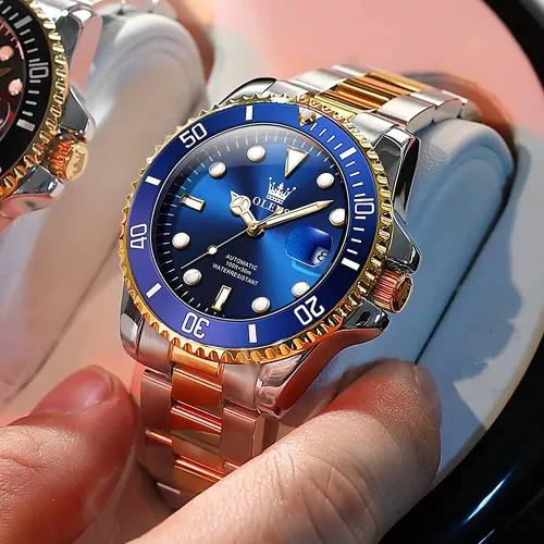 Vista 8 de OLEVS Relojes mecánicos automáticos para hombre, cuerda automática, de acero inoxidable de lujo, sin batería