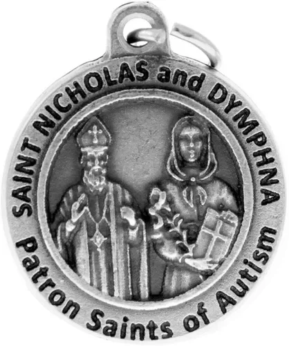 Vista 2 de Medalla de santos católicos con base de alpaca, con inscripción de oración de protección, 34 pulgadas.