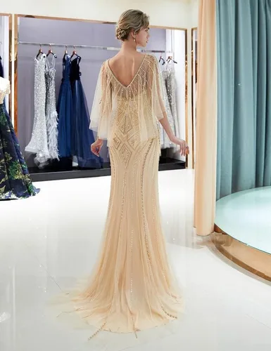 Vista 5 de Sarahbridal - Vestido largo de noche con cuentas de cristal para mujer