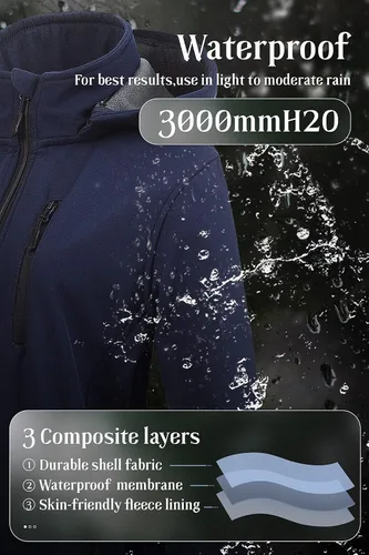 Vista 4 de Chrisuno Chaqueta ligera y larga con forro polar Softshell para mujer, impermeable Anorak con capucha extraíble