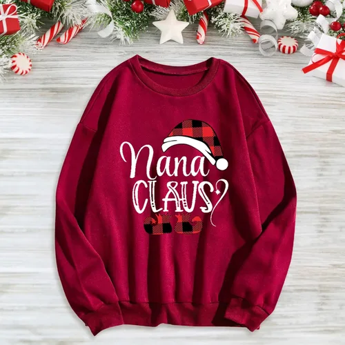 Vista 2 de Aopirta Sudaderas de abuela para mujer, suéter de Navidad para mujer, estampado de manga larga, cuello redondo, camiseta suelta
