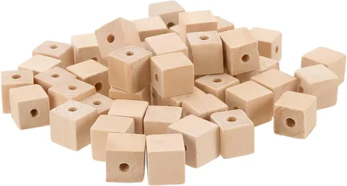 Vista 6 de SINJEUN 500 cubos de madera de 1/2 pulgada con agujeros, bloques de madera maciza sin terminar, cuentas cuadradas de madera, pequeños bloques