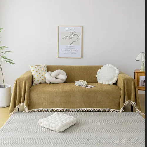 Vista 43 de HANDONTIME Fundas de Sofá Sillón Funda de Sofá Boho para Perros Caqui Funda de Sofá con Borlas Silla Reclinable Funda de Futón Lavable 1 Cojín Sofá
