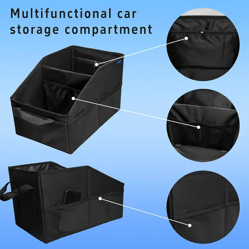 Vista 6 de Organizador de asiento de coche, asiento de pasajero, negro Plegable, pequeño almacenamiento, con tapa