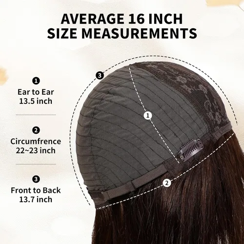 Vista 7 de KKU Pelucas de cabello humano de 16 pulgadas para mujer, peluca de cabello lacio en capas con flequillo, realismo natural, pelucas de cabello real