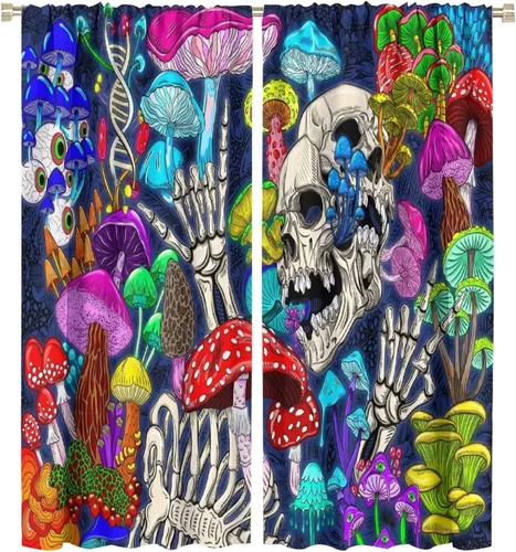 Vista 15 de Cortinas góticas de bosque de cuervos, para Halloween, espeluznante, negro, cuervo negro, alas oscuras, suspenso, bolsillo para barra, cortinas