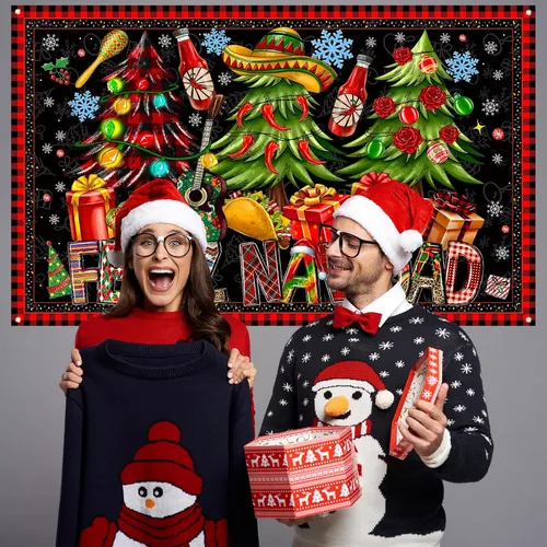 Vista 5 de Decoraciones de Feliz Navidad, telón de fondo para fotografía, pancarta de Navidad mexicana, decoraciones de Navidad y suministros para fiesta