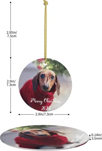 Vista 4 de Adorno de Navidad personalizado con foto 2023, decoración de árbol de Navidad de cerámica personalizada con cualquier imagen/texto, adorno de Círculo