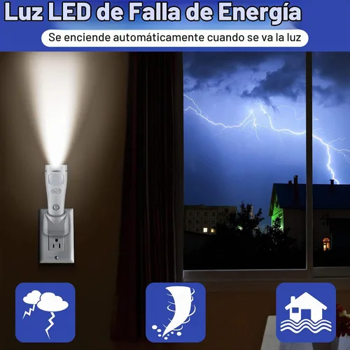 Vista 5 de Enhon - Paquete de 2 luces LED de emergencia 4 en 1 para fallos de energía en el hogar, color blanco Rechargeable plug-in flashlight, motion