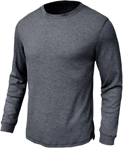 Vista 4 de Camisa básica para Hombre, Cuello Redondo, Camisa Informal, Camiseta holgada de Manga Larga Blusa Trabajo y Oficina