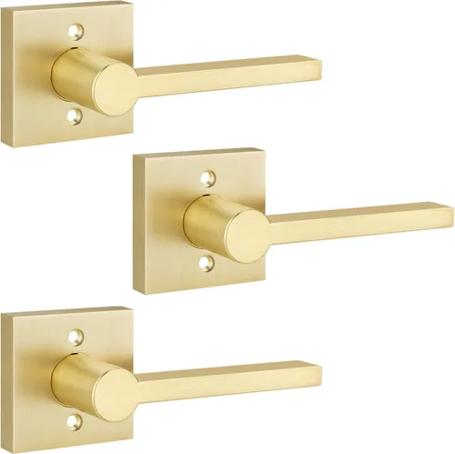 Vista 20 de EHOMEWARE Juego de manijas dobles para puerta delantera, paquete de 1 manija de puerta cuadrada de latón satinado, combinación de perilla de puerta