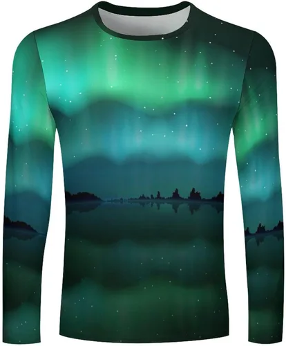 Vista 2 de Northern Lights Aurora Borealis - Camiseta de manga larga para hombre, sudadera con capucha