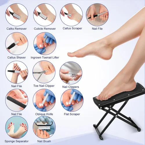 Vista 3 de Gisafai Kit de pedicura profesional de 27 piezas, herramientas de pedicura para pedicura, reposapiés, removedor de piel muerta, antideslizante