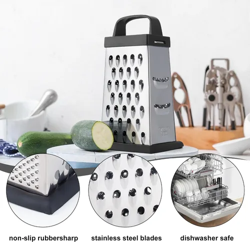 Vista 3 de Rallador de queso, rallador de acero inoxidable de 4 caras, tamaño pequeño, triturador de alimentos para queso, parmesano, verduras, apto