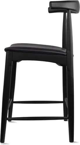 Vista 6 de 2xhome Taburete de bar de altura de mostrador con codo, marco de madera, taburetes de bar con respaldos abiertos, cojín de cuero PU oscuro, negro