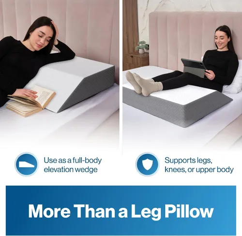 Vista 5 de Kölbs - Almohada extra ancha de elevación de pierna, elegante funda de jacquard, XL y ancha para mayor comodidad, almohada de cuña para cama
