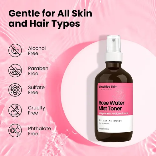 Vista 5 de Spray de agua de rosas y glicerina, hidratante y refrescante para rostro y cabello, tónico facial con ácido hialurónico para calmar, suavizar