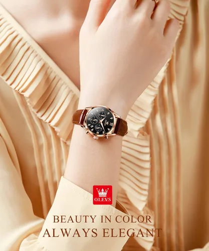 Vista 3 de OLEVS Women Watch Brown Leather Straps Ladies Rose Gold Elegant Luxury Dress Chronograph Waterproof Wrist Watch Date Day