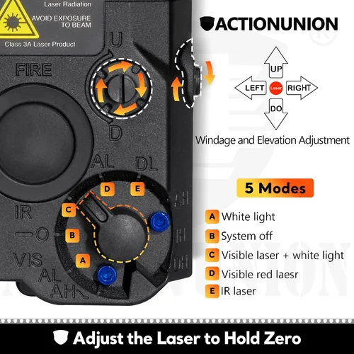 Vista 4 de ACTIONUNION Airsoft PEQ-15 - Láser IR + láser rojo visible + linterna LED blanca Visible Red Laser + Invisible IR Laser + LED Flashlight, with