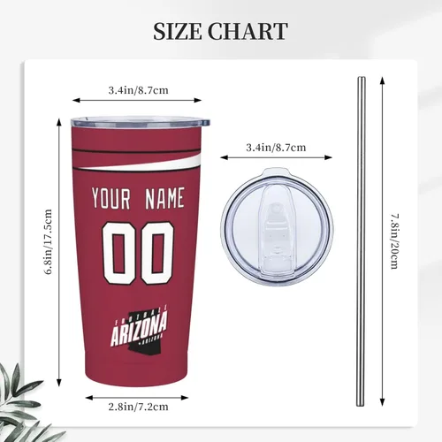 Vista 3 de ANTKING Vaso aislado con popote de Arizona con cualquier nombre y número, regalos de 20 onzas para hombres