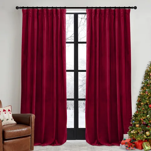 Vista 54 de RYB HOME Cortinas elegantes de terciopelo verde de 63 pulgadas de largo, bloqueo de luz, aislamiento térmico, elegantes cortinas de terciopelo