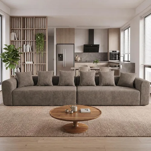 Vista 13 de Claiks Sofá modular deshuesado de 123 pulgadas, sofá en forma de L para sala de estar, sofá moderno de asiento profundo de 3 plazas, tela de Gris