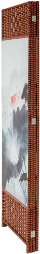 Vista 7 de MyGift Pantalla de división de pared de divisor de madera tejida de 4 paneles con diseño de estanque de loto y peces Koi