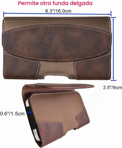 Vista 2 de Funda de cuero para teléfono con trabilla para cinturón para iPhone 16 Pro 15 Pro 14 Pro, 13 Pro, 12, 11, Xr, Galaxy S23, S22, S21 FE, S21, S20